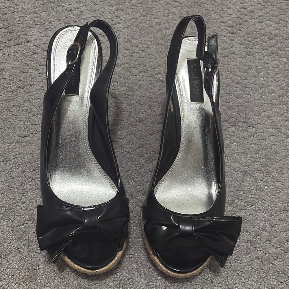 WHBM Black Patent Leather Slingback Heels 9.5